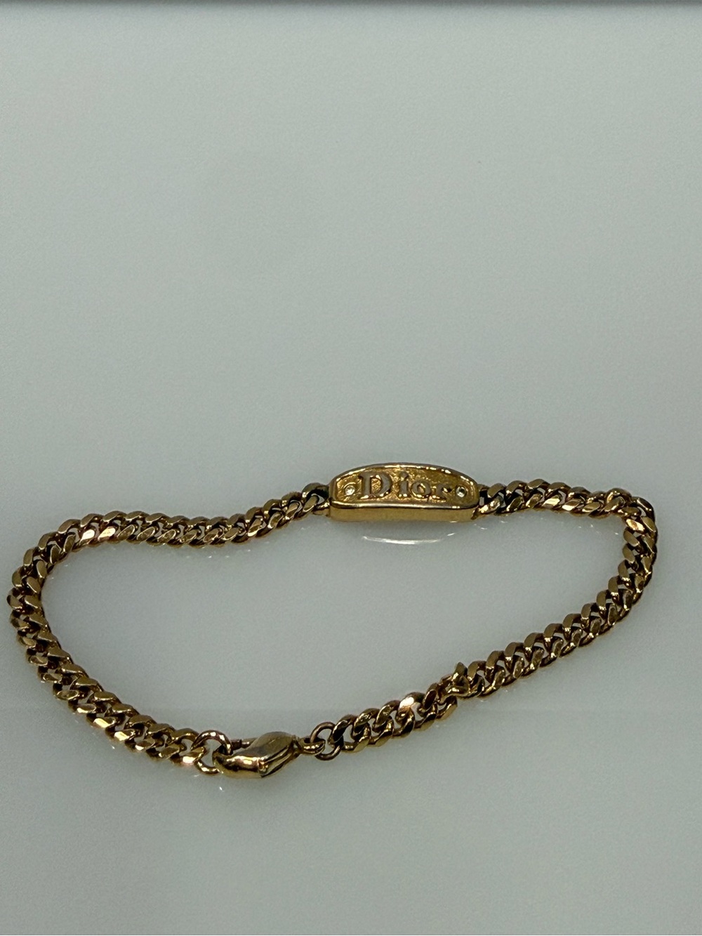 With COA - Dior Gold Plated Curb Chain Bracelet with Logo Plaque